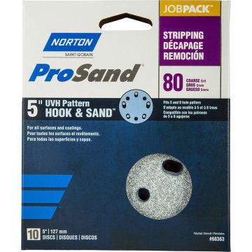 Norton 5" 5 & 8 Hole P80C ProSand Paper H&L UVH Disc 10Pk