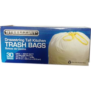 Petoskey 13G White Steelcoat Tall Kitchen Bag w/ Drawstring 30Ct