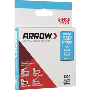Arrow Fastener 1/4" 6mm T50 Staples (1,250pk)