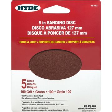 Hyde 5" 100 Grit Round Hook & Loop Sandpaper (5pk)