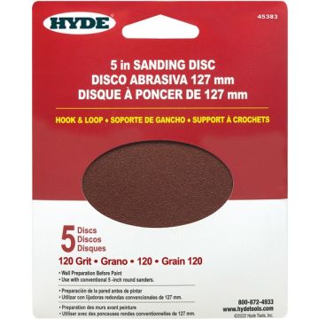 Hyde 5" 120 Grit Round Hook & Loop Sandpaper (5pk)