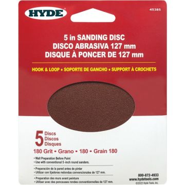 Hyde 5" 180 Grit Round Hook & Loop Sandpaper (5pk)