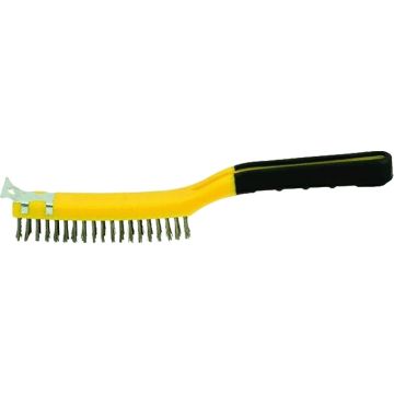 Hyde 3 x 19 Straight Row Stainless Steel Wire Brush w/ Scraper Soft Grip