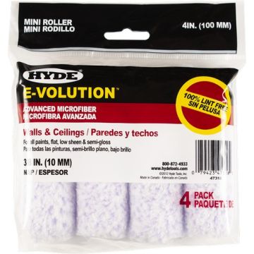 Hyde 4" x 3/8" Nap E-Volution Mini Microfiber Roller Cover (4pk)