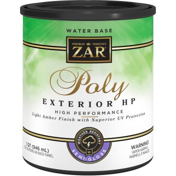 Zar 1Qt Semi-Gloss Poly High Performance Exterior Water-Based Polyurethane