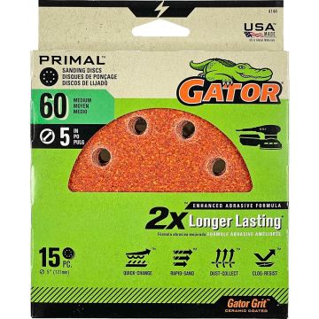 Gator 60 Grit 5" 8 Hole Hook & Loop Power Sanding Disc 15pk