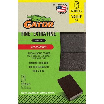 Gator Multi-Surface Sanding Sponge, 3" x 4" x 1", Extra Fine/Fine Grit, 6 Pack
