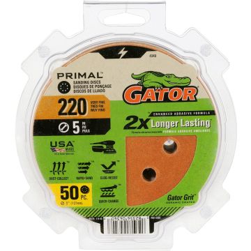 Gator 220 Grit 5" 8 Hole Hook & Loop Power Sanding Disc 50pk