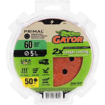 Gator 60 Grit 5" 8 Hole Hook & Loop Power Sanding Disc 50pk