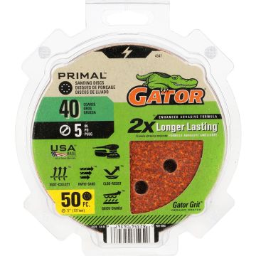Gator 40 Grit 5 in. 8 Hole Hook & Loop Power Sanding Disc 50pk