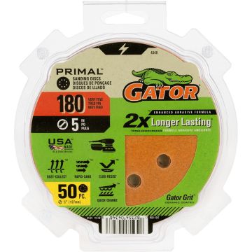Gator 180 Grit 5" 8 Hole Hook & Loop Power Sanding Disc 50pk