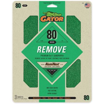Gator 80 Grit 9" x 11" Premium Dry Sand Sheet-Remove 3pk