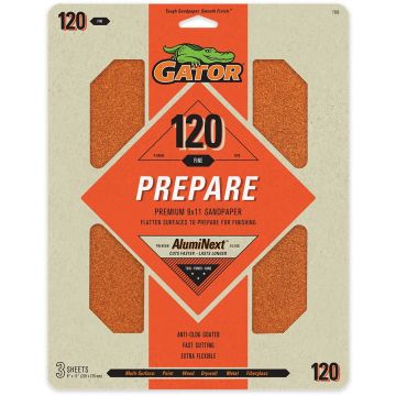 Gator 120 Grit 9" x 11" Premium Dry Sand Sheet-Prepare 3pk
