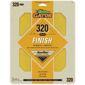 Gator 320 Grit 9" x 11" Premium Dry Sand Sheet-Finish 3pk