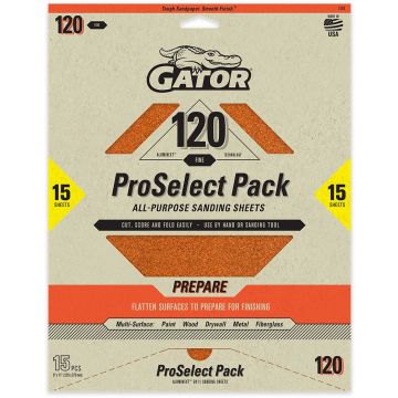 Gator 120 Grit 9" x 11" Premium Dry Sand Sheet-Prepare 15pk