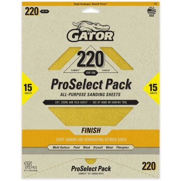Gator 220 Grit 9" x 11" Premium Dry Sand Sheet-Finish 15pk