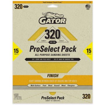 Gator 320 Grit 9" x 11" Premium Dry Sand Sheet-Finish 15pk