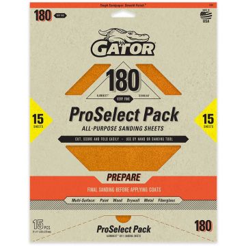 Gator 180 Grit 9" x 11" Premium Dry Sand Sheet-Prepare 15pk