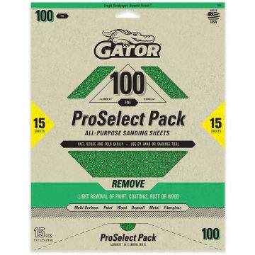 Gator 100 Grit 9" x 11" Premium Dry Sand Sheet-Remove 15pk