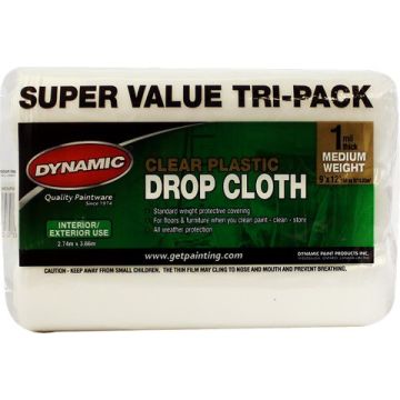 Dynamic 9' x 12' 1mil Rolled Clear Plastic Drop Cloth (3pk)