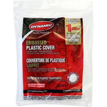 Dynamic 9' x 12' 1mil Flat Packed Embossed Clear Plastic Drop Cloth
