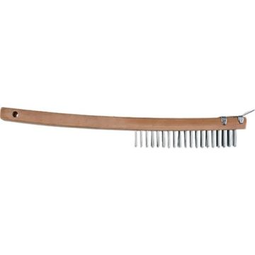Dynamic 14" 3 x 19 Row Wood Handle Tempered Steel Wire Brush w/Scraper