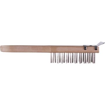Dynamic 11" 4 x 11 Row Heavy Duty Wood Handle Tempered Steel Wire Brush w/Scraper