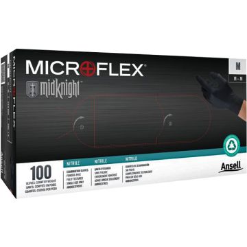 Microflex Midknight Lrg Black Powder Free Nitrile Glove 100pk