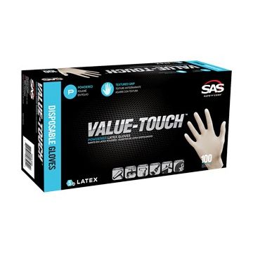 SAS Lrg 5mil Value-Touch Latex Disposable Gloves Powdered (100Pk)