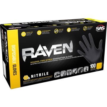SAS 2XL 7mil Black Raven Nitrile Disposable Gloves Powder Free 100pk