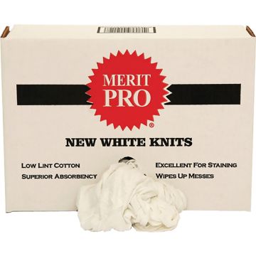 Merit Pro #10 8lb Box of Red Label New White Washed Knit Rags