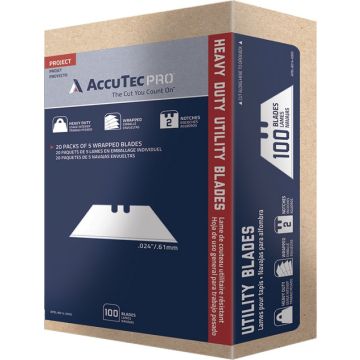 AccuTec .024" PRO Heavy Duty 2-Notch Utility Blade in Wraps of 5, (100pk)