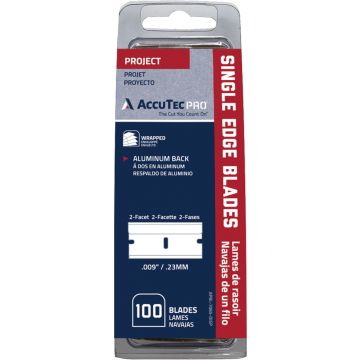 AccuTec .009 Pro Single Edge Blade Aluminum Back Clamshell (100pk)