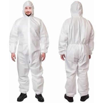 Protective Coverall SMS One Size Fits All (Med & Lrg) - White (1 box contains 5 coveralls)