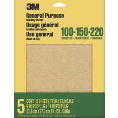 3M 9" x 11" Assorted Pack (1VF 2F 2M) Aluminum Oxide Sanding Sheets (5pk)