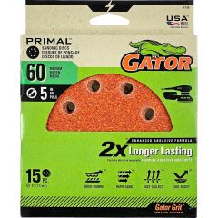 Gator 60 Grit 5" 8 Hole Hook & Loop Power Sanding Disc 15pk